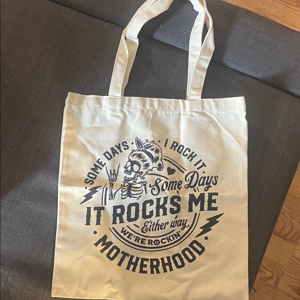 Cream Tote Bag with Black Graphic Print motherhood tote